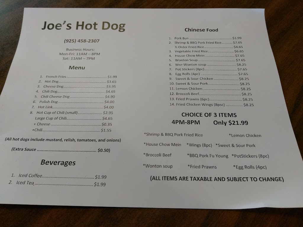 Joes Hot Dogs & Chinese Food | 602 Port Chicago Hwy, Bay Point, CA 94565 | Phone: (925) 458-2307