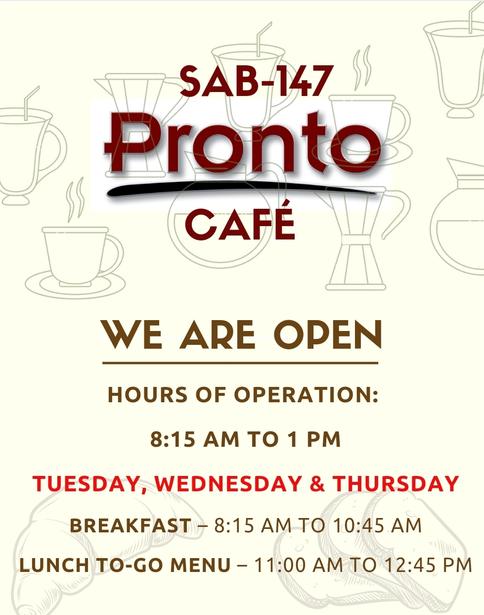 Pronto Café | 2600 Mission Bell Drive SAB-147, San Pablo, CA 94806 | Phone: (510) 630-6885