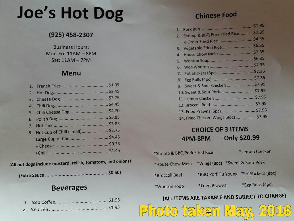 Joes Hot Dogs & Chinese Food | 602 Port Chicago Hwy, Bay Point, CA 94565 | Phone: (925) 458-2307