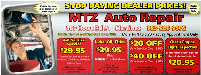 MTZ Auto Repair | 889 Howe Rd # 1, Martinez, CA 94553 | Phone: (925) 228-9572