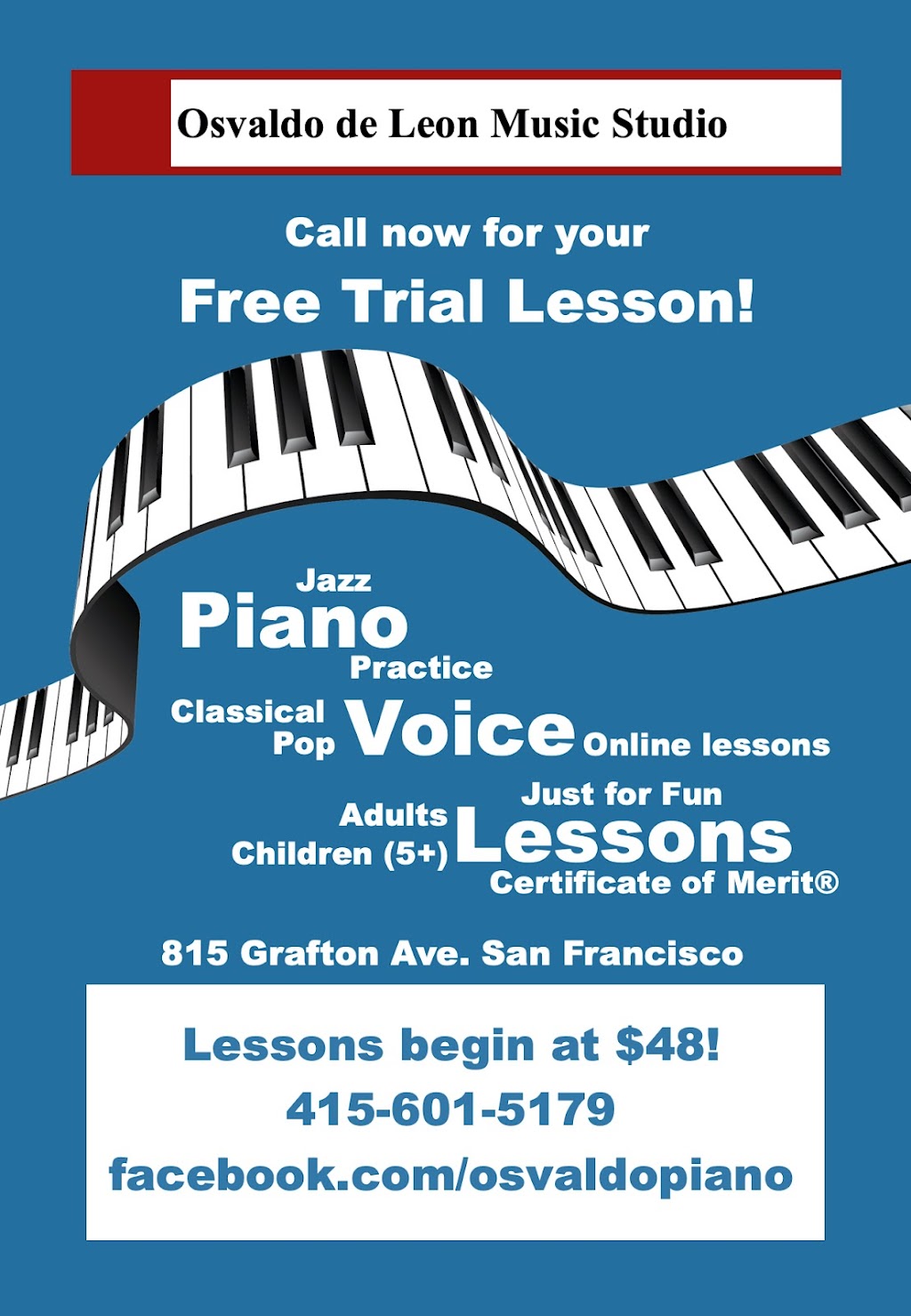 Osvaldo de Leon Music Studio | 815 Grafton Ave Apt. A, San Francisco, CA 94112 | Phone: (415) 601-5179